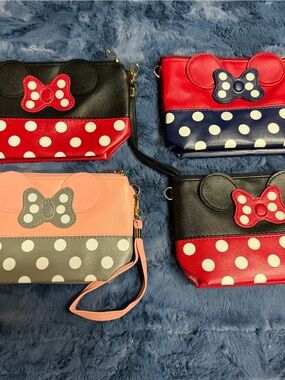 4 Polka Dot Mouse-Ear Wristlet Clutch - Pink/Gray, Red/Black, Blue/Red